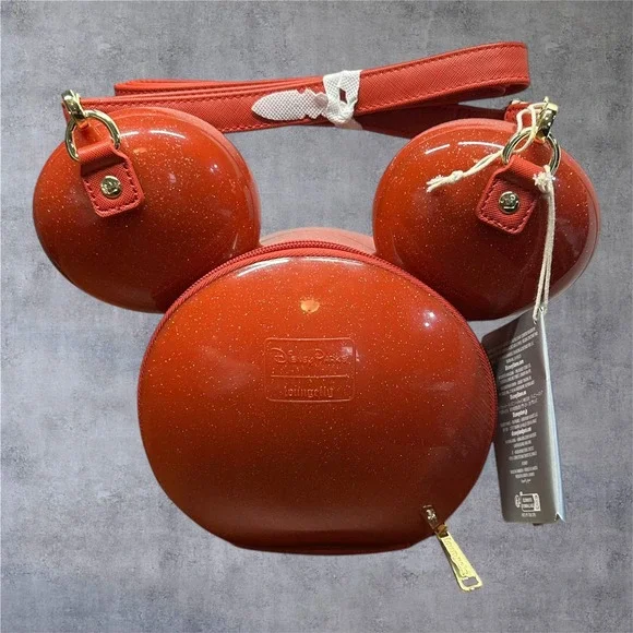 Disney Loungefly Mickey Mouse Crossbody Bag OS Red Sparkle NEW 3D Sculpted